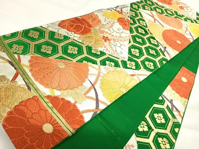 平和屋着物◎六通柄袋帯 唐織 切嵌花文 金糸 正絹 逸品 AABI1164yx