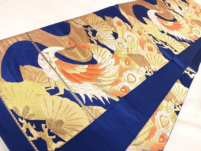 平和屋着物◎六通柄袋帯 唐織 孔雀松文 金銀糸 正絹 逸品 AABI1175yx