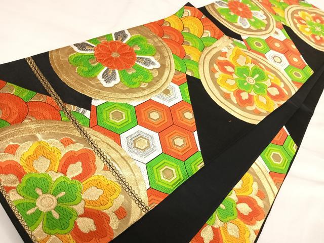 平和屋着物◎六通柄袋帯 唐織 花丸文 金銀糸 正絹 逸品 AABI1179yx