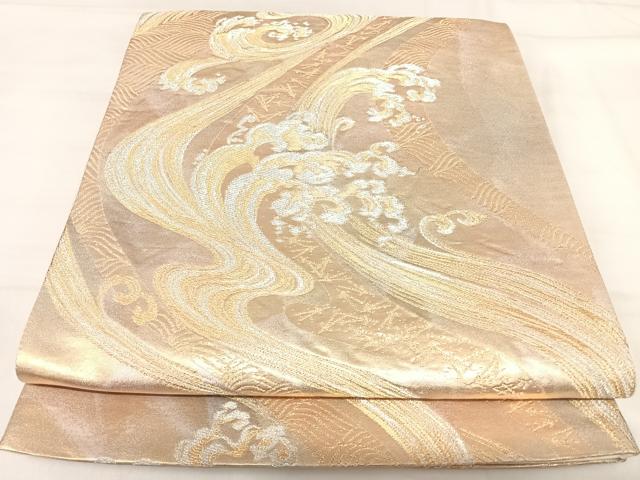 平和屋着物◎六通柄袋帯 寿香 立波文 錦引箔 金銀糸 正絹 逸品 AABI1190yx