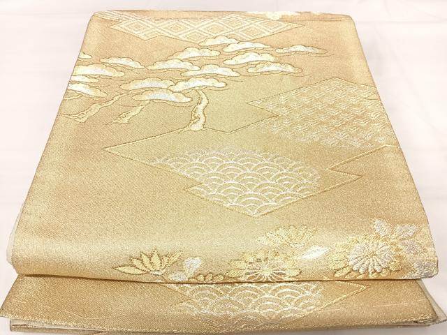 平和屋着物●六通柄袋帯　松皮菱花文　金糸　正絹　逸品　CABC5238hy 平和屋着物◎六通柄袋帯 松皮菱花文 金銀糸 正絹