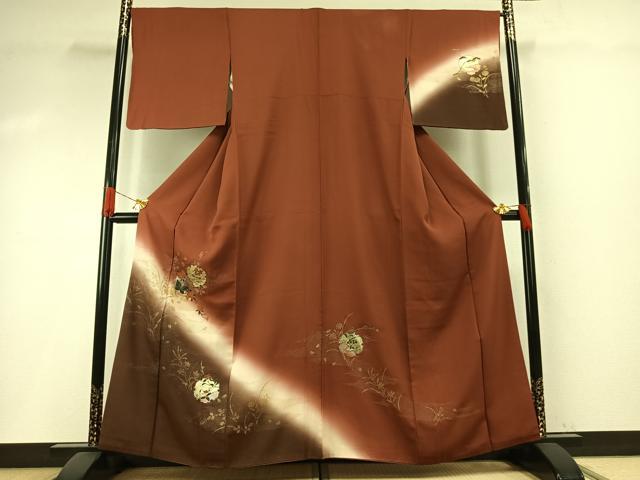 平和屋着物●訪問着 雪輪花蝶文 暈し染め 金銀彩 正絹 逸品 AABI1210fy