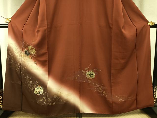 平和屋着物●訪問着 雪輪花蝶文 暈し染め 金銀彩 正絹 逸品 AABI1210fy