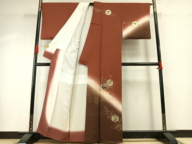 平和屋着物●訪問着 雪輪花蝶文 暈し染め 金銀彩 正絹 逸品 AABI1210fy