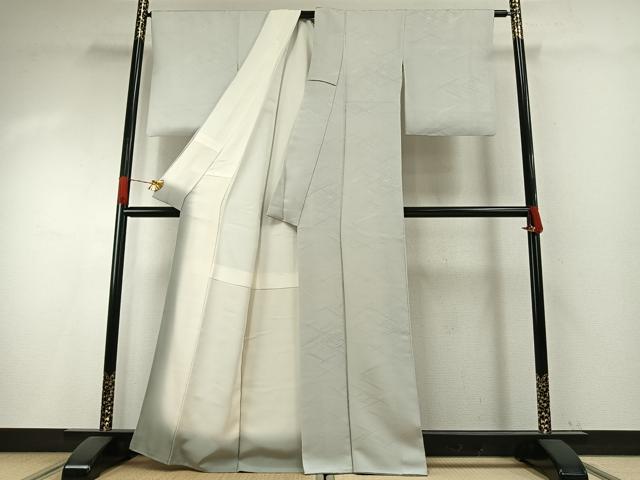 平和屋着物●上質な色無地 幾何学地紋 白花色 正絹 逸品 AABI1212fy