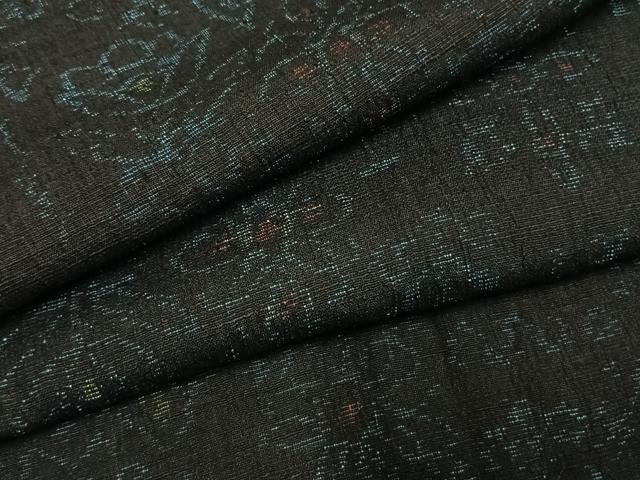 平和屋着物●結城ちぢみ 草花文 正絹 逸品 AABI1222fy