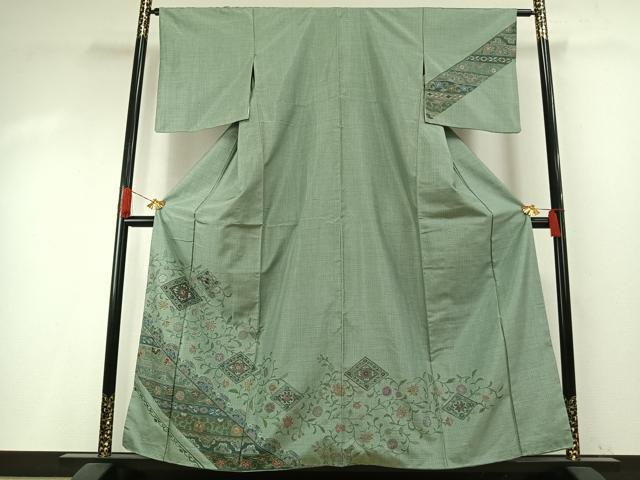 平和屋着物●中国三大刺繍 総刺繍 スワトウ刺繍 汕頭刺繍 訪問着 本場大島紬 唐草菱花文 正絹 逸品 AABI1223fy