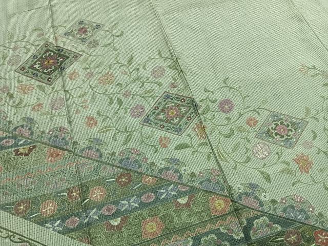 平和屋着物●中国三大刺繍 総刺繍 スワトウ刺繍 汕頭刺繍 訪問着 本場大島紬 唐草菱花文 正絹 逸品 AABI1223fy