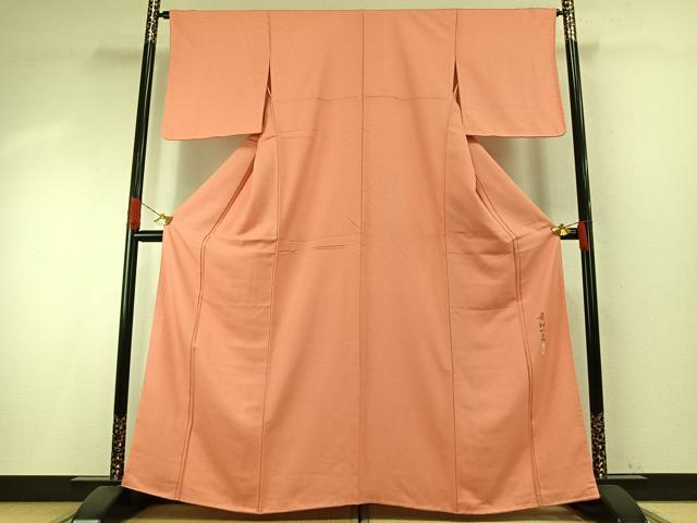 平和屋着物●本加賀友禅作家 藤村加泉 色無地 草花地紋 東雲色 正絹 逸品 未使用 AABI1225fy