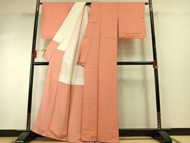 平和屋着物●本加賀友禅作家 藤村加泉 色無地 草花地紋 東雲色 正絹 逸品 未使用 AABI1225fy