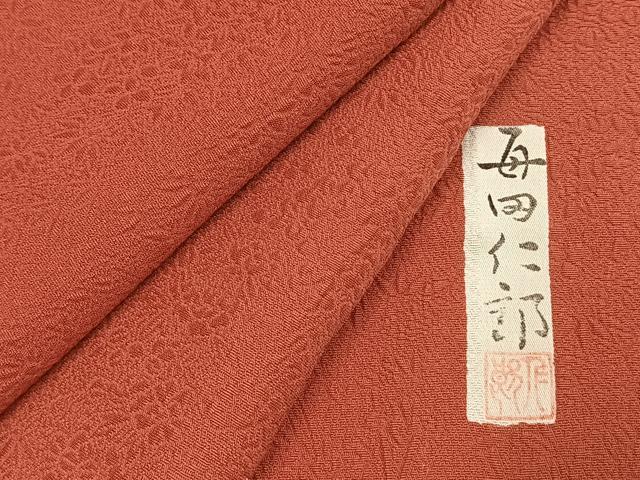 平和屋着物●本加賀友禅作家 毎田仁郎 色無地 草花地紋 浅緋色 正絹 逸品 未使用 AABI1227fy