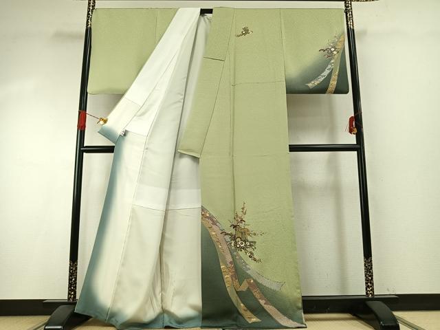 平和屋着物●訪問着 松竹梅 御所車花文 暈し染め 金彩 やまと誂製 正絹 逸品 AABI1229fy