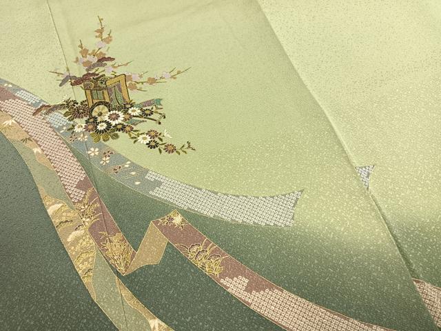 平和屋着物●訪問着 松竹梅 御所車花文 暈し染め 金彩 やまと誂製 正絹 逸品 AABI1229fy
