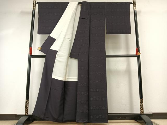 平和屋着物●お召 横段花文 正絹 逸品 AABI1231fy