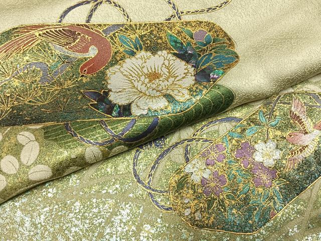 平和屋着物●訪問着 花鳥文箱文 暈し染め 金銀彩 正絹 逸品 AABI1232fy
