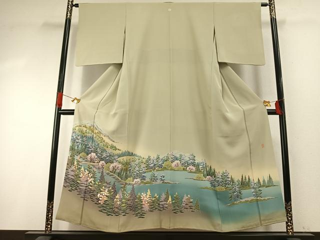 平和屋着物●十日町友禅作家 阿部佳雪 色留袖 風景樹林文 暈し染め 正絹 逸品 AABI1235fy