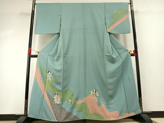 平和屋着物●訪問着 作家物 手描き 道長人物文 金彩 正絹 逸品 AABI1236fy