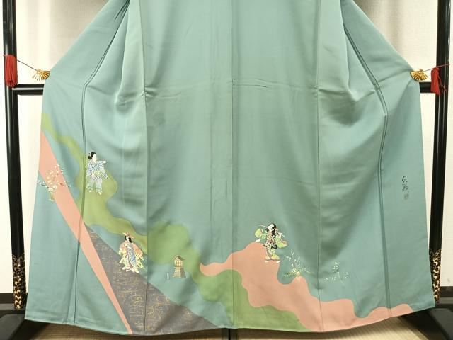 平和屋着物●訪問着 作家物 手描き 道長人物文 金彩 正絹 逸品 AABI1236fy
