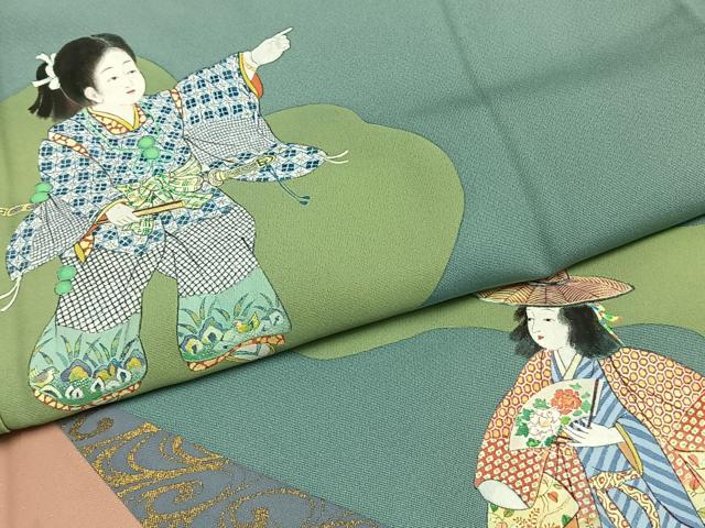 平和屋着物●訪問着 作家物 手描き 道長人物文 金彩 正絹 逸品 AABI1236fy