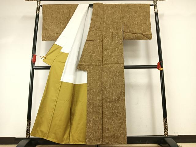 平和屋着物●上質な小紋 紬地 型染め 正絹 逸品 AABI1238fy