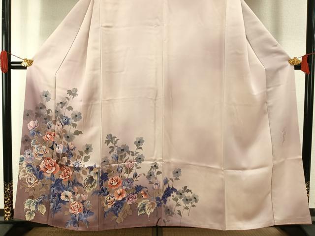 平和屋着物●染色作家 斉藤三才 訪問着 手描き 草花文 暈し染め 正絹 逸品 AABI1239fy
