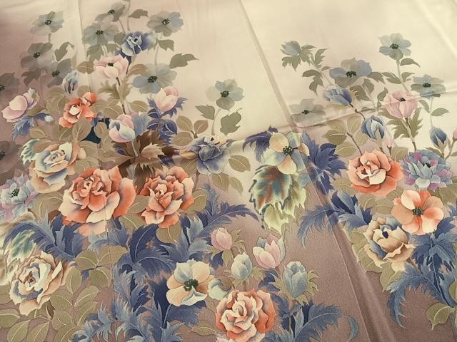 平和屋着物●染色作家 斉藤三才 訪問着 手描き 草花文 暈し染め 正絹 逸品 AABI1239fy
