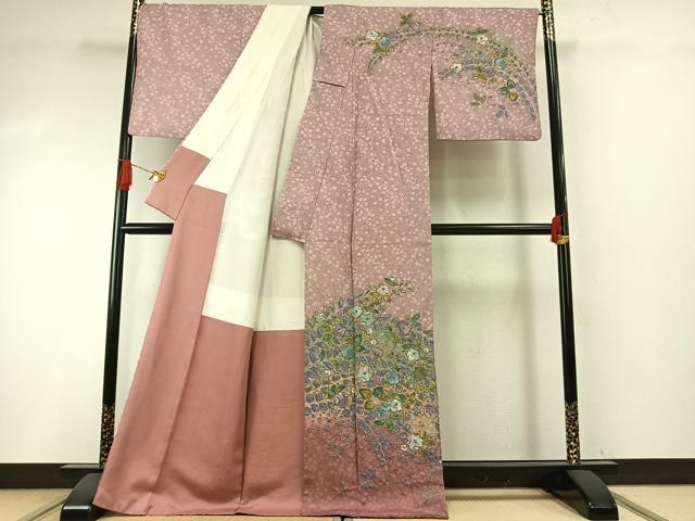 平和屋着物●訪問着 辻が花 暈し染め 金彩 銀通し地 正絹 逸品 AABI1240fy