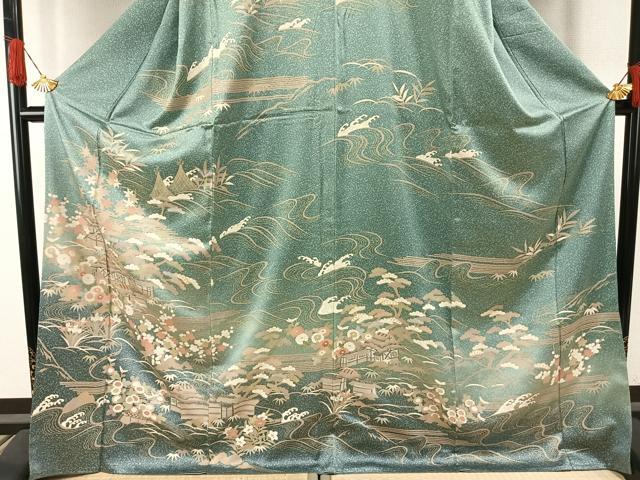 平和屋着物●訪問着 駒刺繍 松竹梅 風景文 暈し染め 金彩 西武百貨店扱い ロング丈 正絹 逸品 AABI1247fy