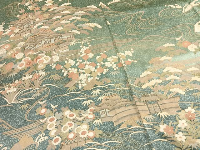 平和屋着物●訪問着 駒刺繍 松竹梅 風景文 暈し染め 金彩 西武百貨店扱い ロング丈 正絹 逸品 AABI1247fy