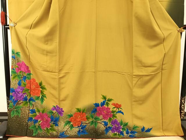 平和屋着物●豪華振袖 枝花文 暈し染め 金彩 ロング丈 正絹 逸品 AABI1248fy