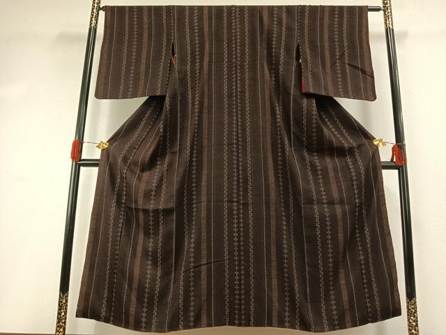 平和屋着物●結城ちぢみ 80亀甲 間道 正絹 逸品 AABI1254fy