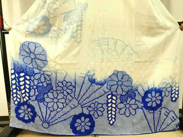 平和屋着物●訪問着 総絞り 草花文 暈し染め 正絹 逸品 AABI1257fy