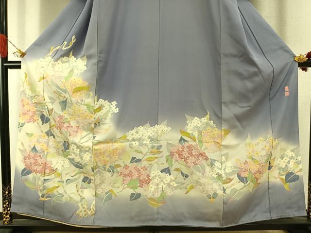 平和屋着物●本加賀友禅作家 百貫華峰 色留袖 紫陽花 アジサイ 暈し染め 正絹 逸品 AABI1264fy