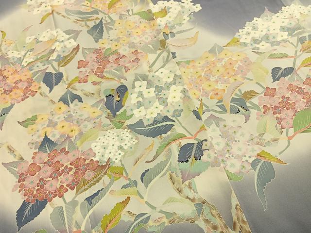平和屋着物●本加賀友禅作家 百貫華峰 色留袖 紫陽花 アジサイ 暈し染め 正絹 逸品 AABI1264fy