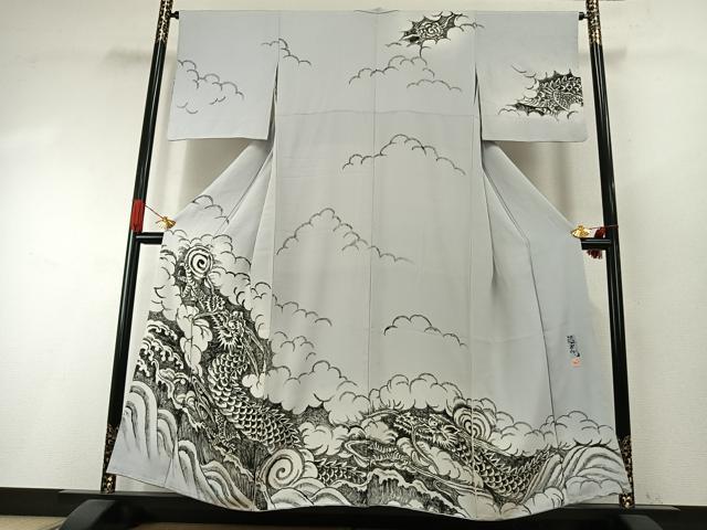 平和屋着物●訪問着 作家物 手描き 逸鬼 龍 暈し染め 正絹 逸品 AABI1270fy