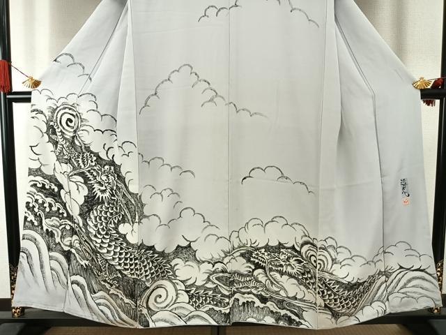 平和屋着物●訪問着 作家物 手描き 逸鬼 龍 暈し染め 正絹 逸品 AABI1270fy