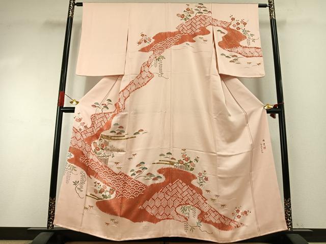 平和屋着物●訪問着 作家物 雅堂 絞り 松竹梅 金銀彩 正絹 逸品 AABI1276fy