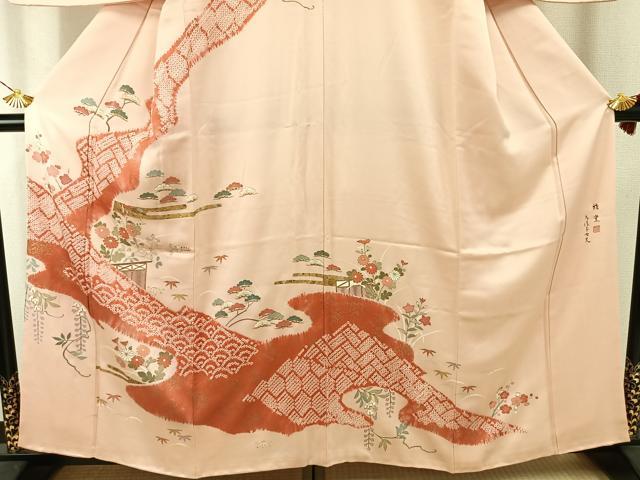 平和屋着物●訪問着 作家物 雅堂 絞り 松竹梅 金銀彩 正絹 逸品 AABI1276fy