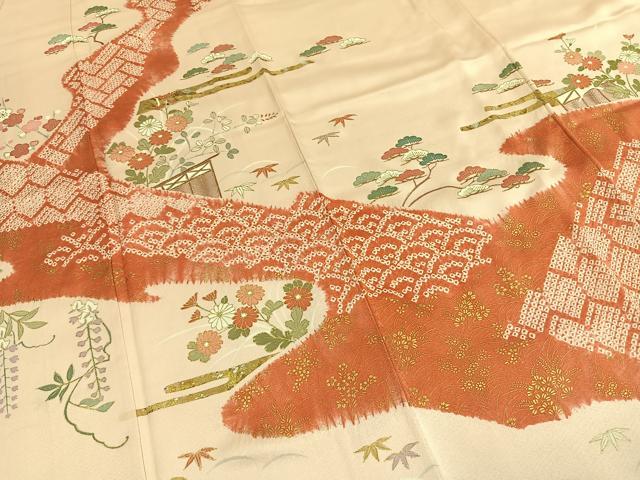 平和屋着物●訪問着 作家物 雅堂 絞り 松竹梅 金銀彩 正絹 逸品 AABI1276fy