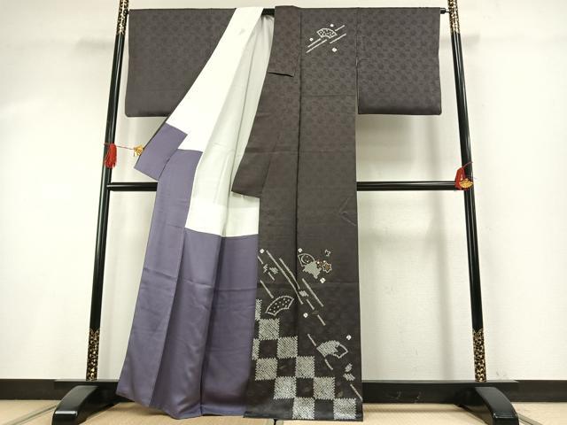 平和屋着物●京加賀友禅 百貫達雄 訪問着 絞り 刺繍 草花文 金糸 金彩 正絹 逸品 AABI1278fy