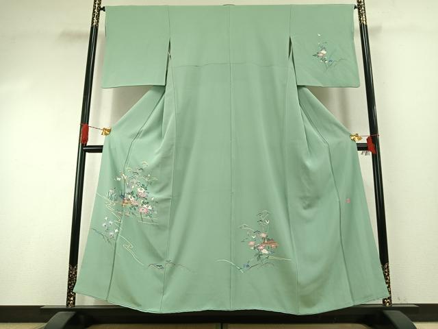 平和屋着物●本加賀友禅作家 岡本幸治 訪問着 枝花文 正絹 逸品 AABI1279fy