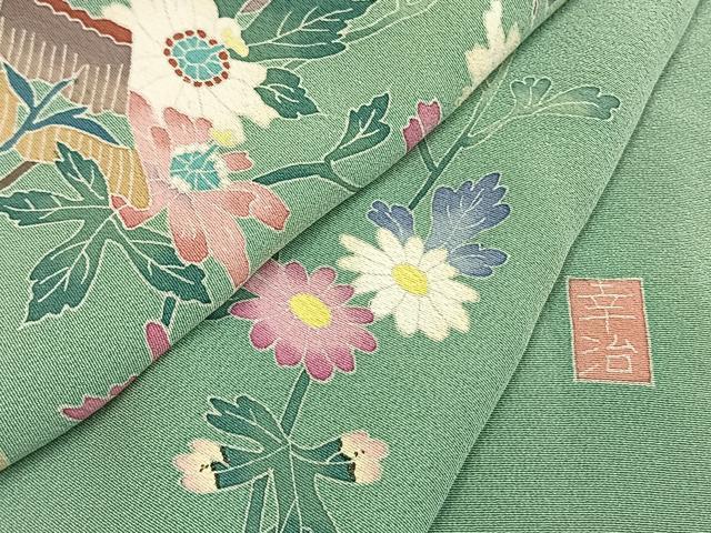 平和屋着物●本加賀友禅作家 岡本幸治 訪問着 枝花文 正絹 逸品 AABI1279fy