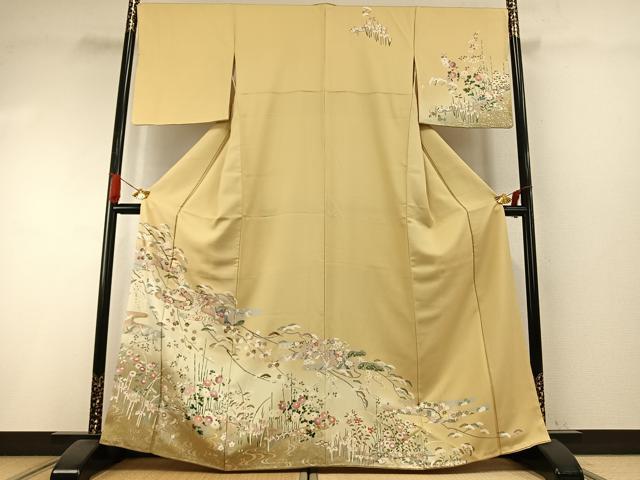 平和屋着物●訪問着 枝花文 暈し染め 金銀彩 正絹 逸品 AABI1281fy