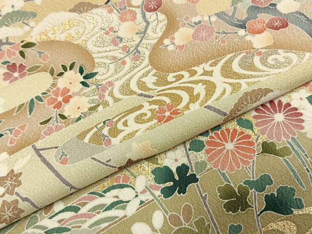 平和屋着物●訪問着 枝花文 暈し染め 金銀彩 正絹 逸品 AABI1281fy