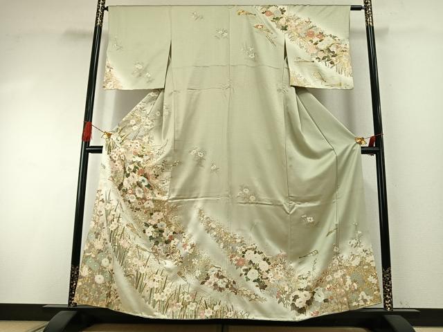 平和屋着物●訪問着 扇面花文 暈し染め 金彩 正絹 逸品 AABI1282fy