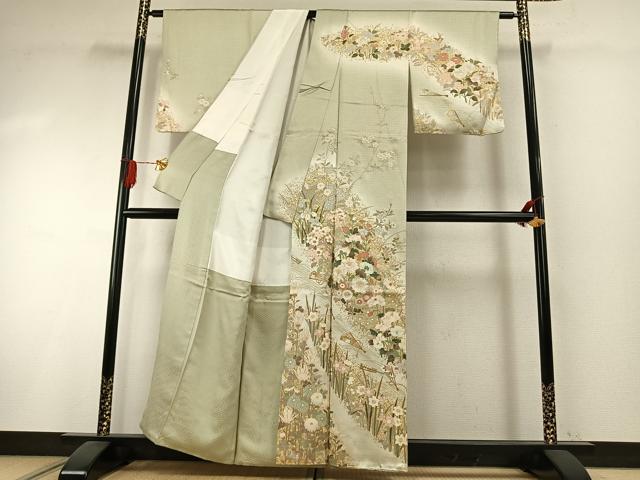 平和屋着物●訪問着 扇面花文 暈し染め 金彩 正絹 逸品 AABI1282fy