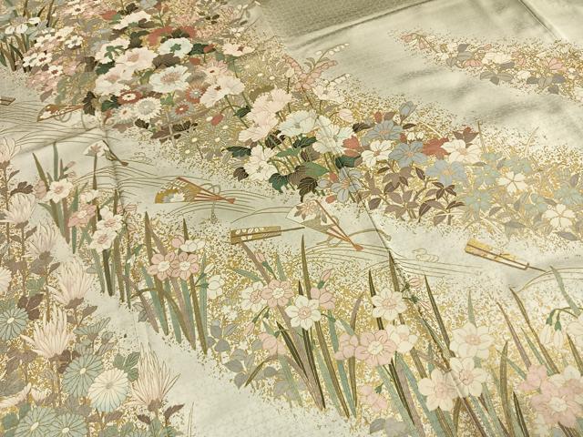 平和屋着物●訪問着 扇面花文 暈し染め 金彩 正絹 逸品 AABI1282fy