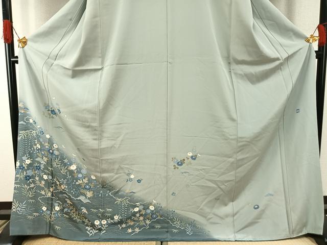 平和屋着物●訪問着 友禅 作家物 草花文 暈し染め ロング丈 正絹 逸品 AABI1290fy