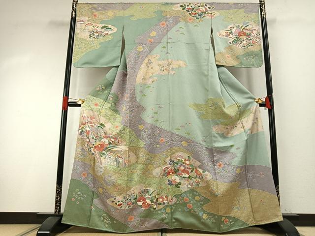 平和屋着物●訪問着 絞り 花鳥文 金彩 正絹 逸品 AABI1296fy