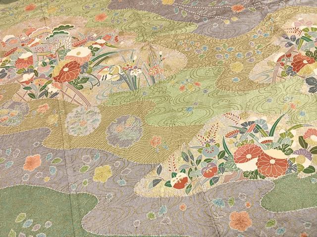 平和屋着物●訪問着 絞り 花鳥文 金彩 正絹 逸品 AABI1296fy